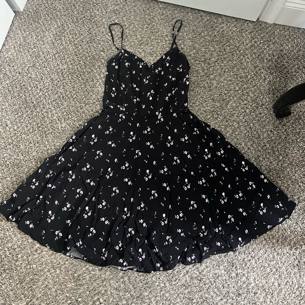 Old Navy Black Floral Spaghetti Strap Dress